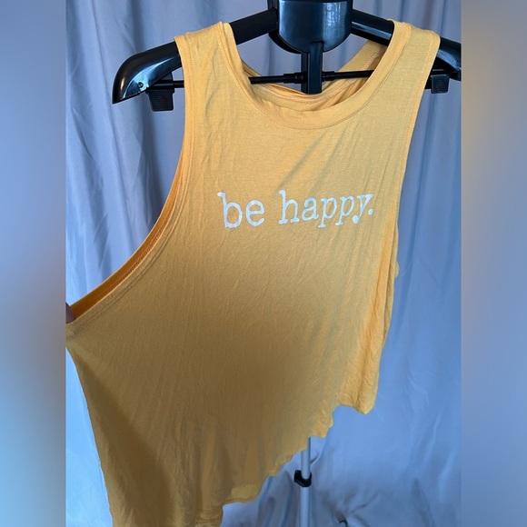 Yellow Sleeveless Top with 'Be Happy' Print - Picture 3 of 4